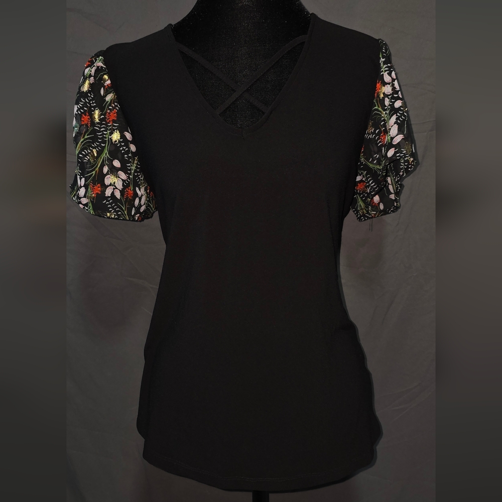 Black Dress with Floral Sleeves